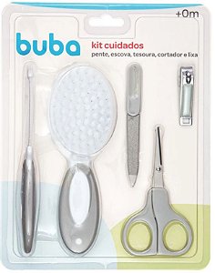 Kit Manicure e Cuidados C/ Bebê C/ Pente, Escova, Tesoura, Cortador e Lixa (Cinza) - Buba - Cód. 13687