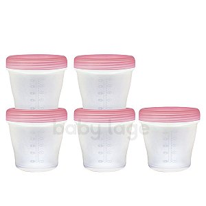 Pote Potinho de papinha (ou armazenar leite materno) Cap. 150ml (Rosa) Kababy - c/ 5 unidades