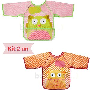 Kit C/ 2 - Babador Manga Longa Blw Impermeável Bebê Menina Multikids