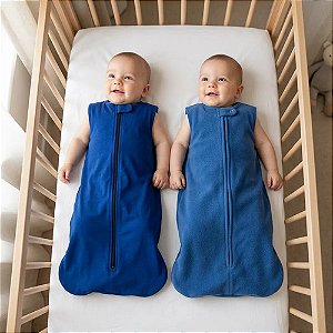 Kit 2 Sacos de Dormir Bebê Verão + Inverno Azul – Malha P e Soft M