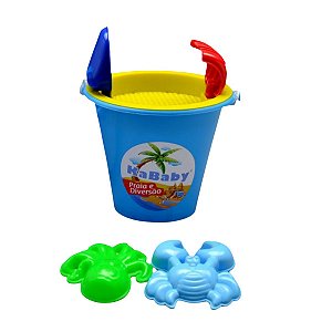 Baldinho de praia infantil com 6 peças (Azul) - Kababy - Cód. 15002C