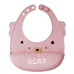 Babador de silicone com cata migalhas (Urso Rosa) - Neopan