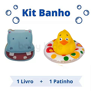 Kit 2 Peças Brinquedos de Banheira Bebê Infantil - Livrinho Hipopótamo e Patinho de Borracha