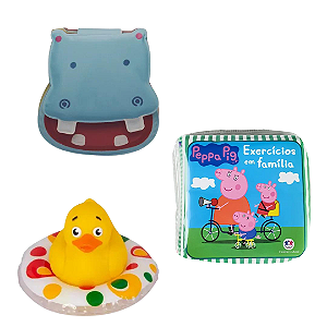 Kit 3 Peças Brinquedos de Banheira Bebê Infantil - Livrinho e Patinho de Banho (Pato borracha, Hipopótamo e Peppa)