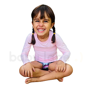 Camiseta de praia piscina proteção solar uv manga longa infantil bebê (Rosa claro)