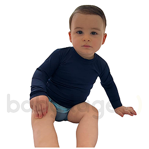 Camiseta de praia piscina proteção solar uv manga longa infantil bebê (Azul marinho)
