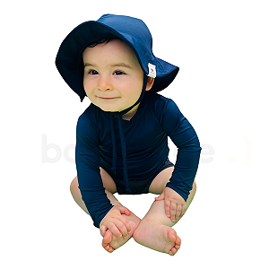 Kit Camiseta Manga Longa e Chapéu de praia piscina proteção uv infantil bebê (Azul marinho)