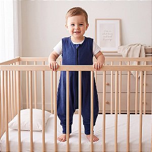Saco de Dormir Bebê Malha 100% Algodão com Pé Azul Tam. G