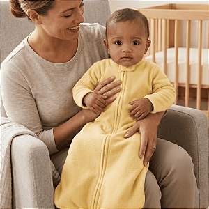 Saco Saquinho de Dormir Bebê Com Manga (Sleep Bag) Cobertor de Vestir Soft (Amarelo) Tam. P