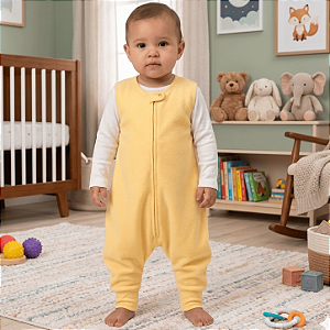 Saco Saquinho de Dormir Bebê Com Pé (Sleep Bag) Cobertor de Vestir Soft (Amarelo) Tam. M