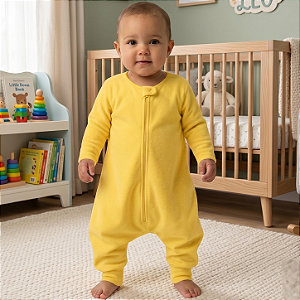 Saco Saquinho de Dormir Bebê Com Manga e Pézinho (Sleep Bag) Cobertor de Vestir Soft (Amarelo) Tam. M