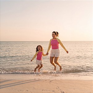 Kit Mãe e Filha Camiseta UV Manga Longa FPU 50+ Rosa com manga amarela