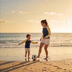 Kit Mãe e Filho Camiseta UV Manga Longa FPU 50+ Azul marinho com manga amarela