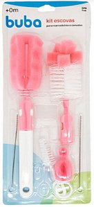 Escova de mamadeira e canudos Kit 6 peças (Rosa) - Buba - Cód. 7291