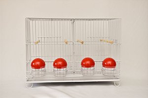 Gaiola com 4 Comedouros Vermelho Epóxi Branca Contrerapet