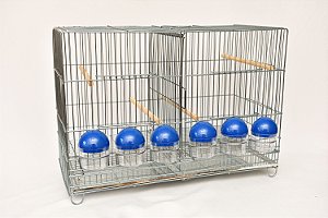 Gaiola com 6 Comedouros Azul Zincada Prata Contrerapet