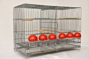 Gaiola com 6 Comedouros Vermelho Zincada Prata Contrerapet