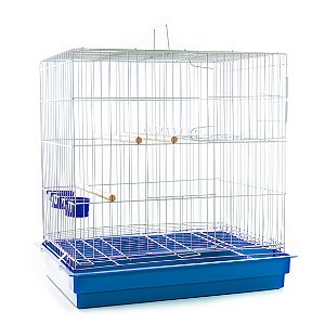 Gaiola Criadeira Para Calopsita Pequena Contrera Zincada Prata Com Bandeja Azul