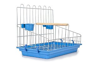 Poleiro Para Calopsita Contrera Poltrona Com Bandeja Azul Zincada Prata
