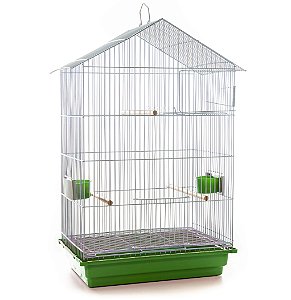 Gaiola Para Periquito Contrera Modelo Imperial Zincada Prata Com Bandeja Verde
