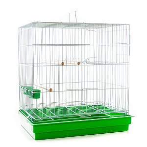 Gaiola Criadeira Para Calopsita Pequena Contrera Zincada Prata Com Bandeja Verde