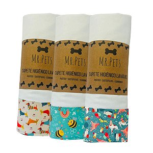 Kit 3 c/ Tapetes Laváveis - Abelhas amigas, Frio do cão e Festa pra cachorro