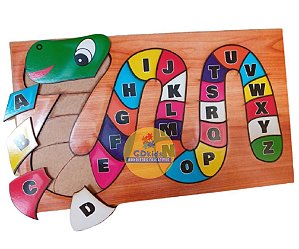 Quebra Cabeça Alfabeto Brinquedo Cobrinha Educativo em Madeira Alfabetização Letras Brinquedo Pedagógico