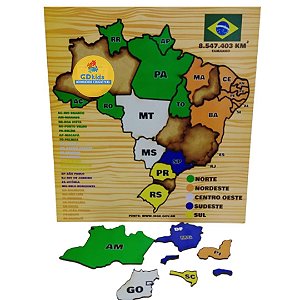 Quebra cabeça Mapa do Brasil de Madeira -  Brinquedo Educativo e Pedagógico