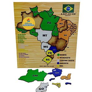 Mapa Brasil Brinquedo Educativo Quebra Cabeça Madeira MDF - Smile