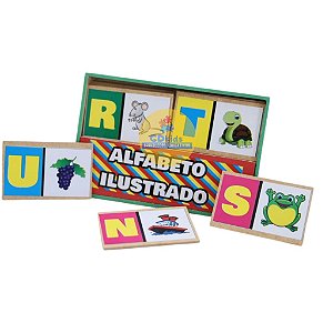 Alfabeto Ilustrado Brinquedo Educativo e Pedagógico em Madeira Brinquedo Alafebtização