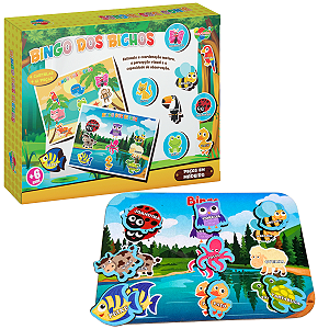 Jogo Infantil Bingo dos Bichos 65 peças em MDF Brinquedo Educativo