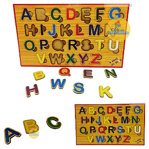 Brinquedo Alfabeto  Encaixe em Madeira MDF Placa Alfabeto Brinquedo Educativo Pedagógico Alfabetização