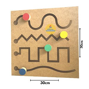 Brinquedo Educativo e Pedagógico Tabuleiro Linhas Vazadas em Madeira Painel Psicomotor Coordenação Motora Fina Psicomotr