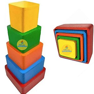 Caixas Encaixe Empilha Cubos Brinquedo Educativo Montessori de Madeira
