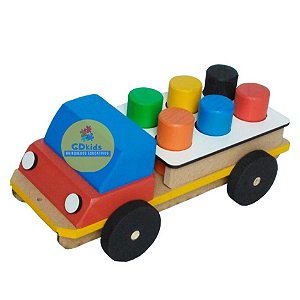 Caminhão Pinos em Madeira Carrinho Pinos Colorido Brinquedo Bebê Brinquedo Educativo Montessori
