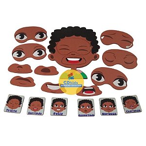 Jogo das Expressões MENINO 02 18 peças em Madeira Brinquedo Educativo e Pedagógico Expressão Sentimentos Emoções Express