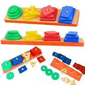 Prancha de Seleção Reta Encaixe  Formas Geométricas  em Madeira  Figuras Geométricas Brinquedo Educativo Pedagógico  Mon