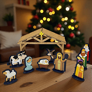 Presépio Nascimento de Jesus em MDF Brinquedo Cristão Quebra Cabeça Infantil