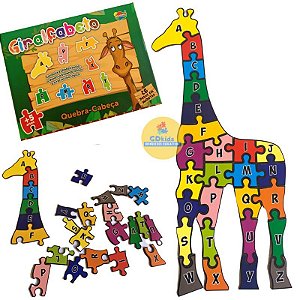 Ideiaria  Quebra Cabeça Infantil 3D Madeira MDF Alfabeto 26 Peças Girafa -  Toymix