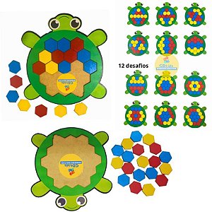 Quebra Cabeça Mosaico Tartaruga em madeira MDF Brinquedo Educativo