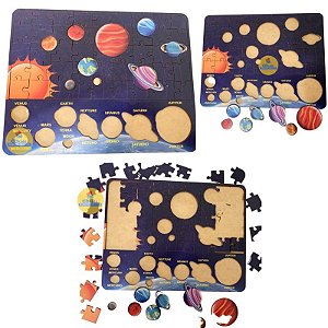 Quebra Cabeça Sistema Solar Planetas 53 peças em Madeira Brinquedo Educativo e Pedagógico