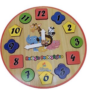 Relógio Pedagógico Infantil de Encaixe em Madeira  Brinquedo Educativo