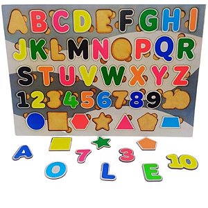 Tabuleiro Montessori Alfabeto Números Formas Brinquedo Madeira Educativo Alfabetização Aprendizado