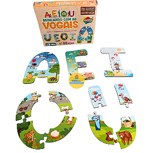 Jogo Aprendendo as Vogais com Imagens Brinquedo Educativo e Pedagógico em  Madeira MDF Vogal Alfabetização Infantil Bri