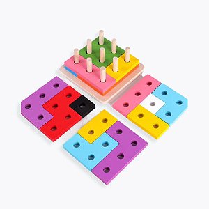 Tetris Infantil Brinquedo Educativo em Madeira Encaixe Divertido Formas e Cores Tetris ToyMix