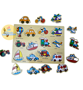 Quebra Cabeça Infantil 3D Madeira MDF Alfabeto 26 Peças Carro Toy