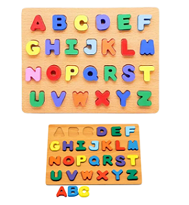Alfabeto Encaixe Montessori Letras MAIÚSCULAS em Madeira Educativo e Pedagógico Alfabeto Divertido Alfabetização Brinquedo Didático em Madeira Letra Alfabética Colorida