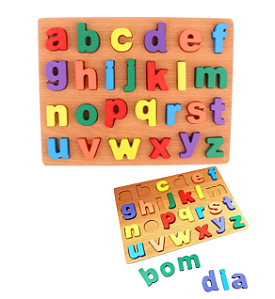Alfabeto Encaixe Montessori Letras Minúsculas em Madeira Educativo e Pedagógico Alfabeto Divertido Alfabetização Brinquedo Didático em Madeira Letra Alfabética Colorida