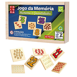 Jogo da Memória de Números e Quantidades 40 peças em Madeira Coluna - Aprendizado Lúdico