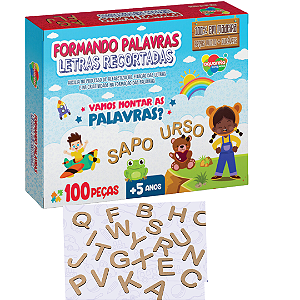 Formando Palavras Letras Recortadas 100 peças em MDF  Educativo em Madeira Alfabetização Letras Brinquedo Pedagógico Educacional 5 anos Silabas Forme Palavras Alfabeto Móvel